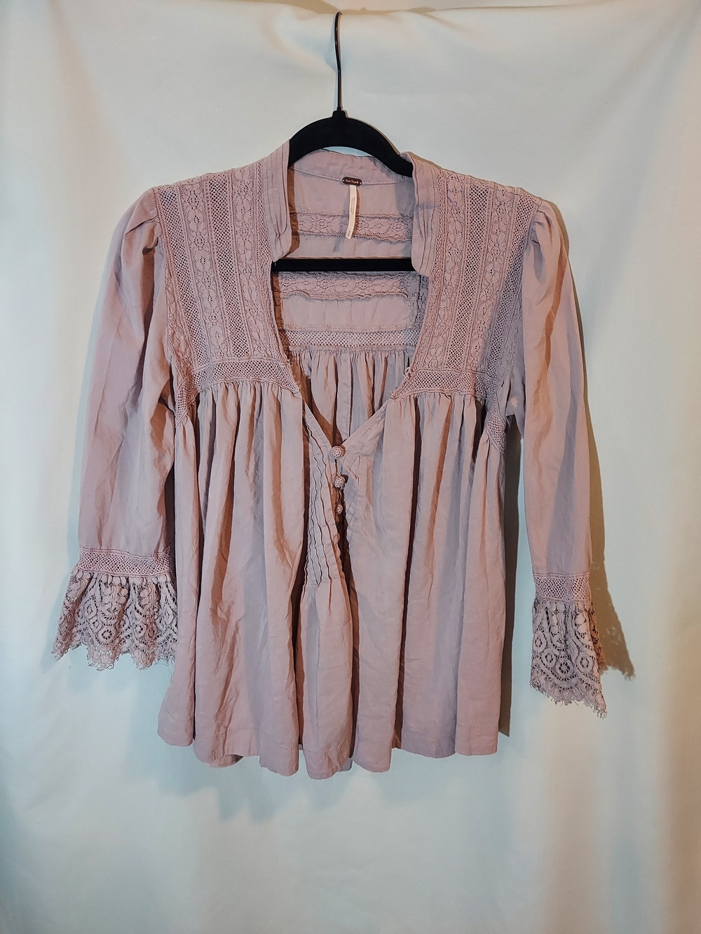Free People Esme Button-Up Lace Blouse in Lavender Mauve